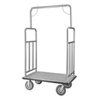 VEVOR Hotel Luggage Cart, 1200 LBS Load Capacity, Brushed Stainless Steel Finish Bellman's Cart, Valet Cart with Grey Carpeted Deck and 8in, Silver