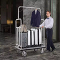 Hotel Luggage Cart - 1200 lbs Capacity, Brushed Stainless Steel, Grey Carpeted Deck, 8" Wheels