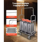 Chariot à bagages d'hôtel - Capacité de 544 kg, acier inoxydable brossé, plateau moquetté gris, roues de 20 cm