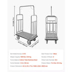 Chariot à bagages d'hôtel - Capacité de 544 kg, acier inoxydable brossé, plateau moquetté gris, roues de 20 cm