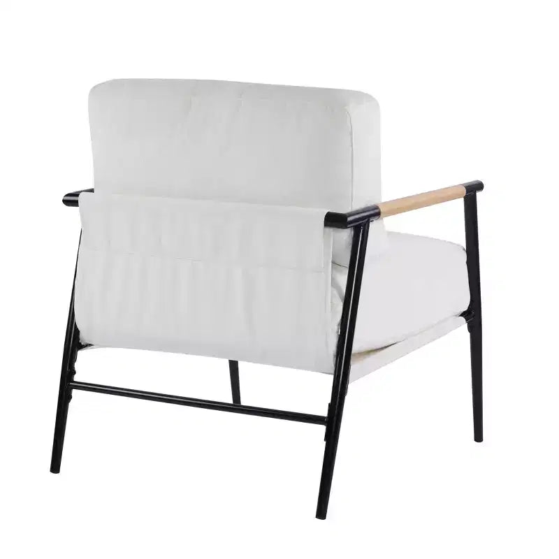 27.56" Modern Accent Chair with Plush Cushions, Metal Frame & Wooden Armrest