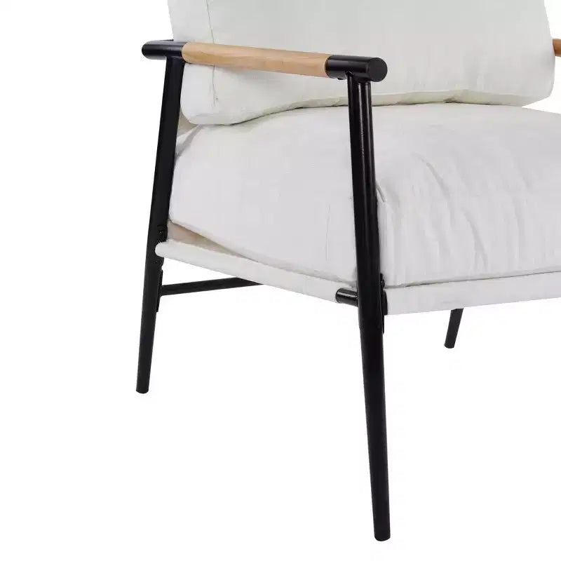 27.56" Modern Accent Chair with Plush Cushions, Metal Frame & Wooden Armrest