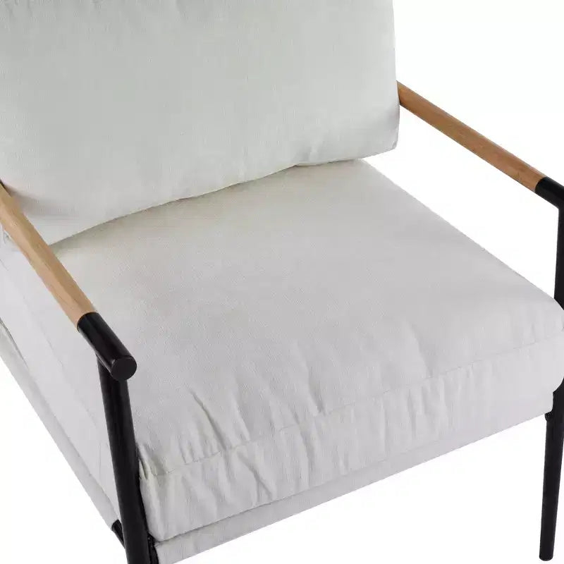 27.56" Modern Accent Chair with Plush Cushions, Metal Frame & Wooden Armrest