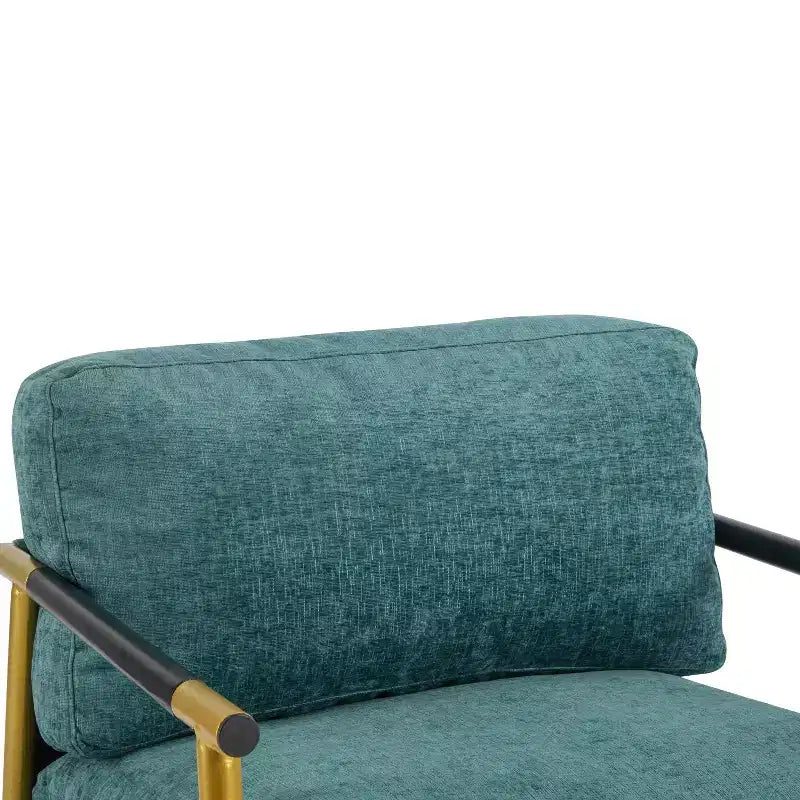 27.56" Modern Accent Chair with Plush Cushions, Metal Frame & Wooden Armrest