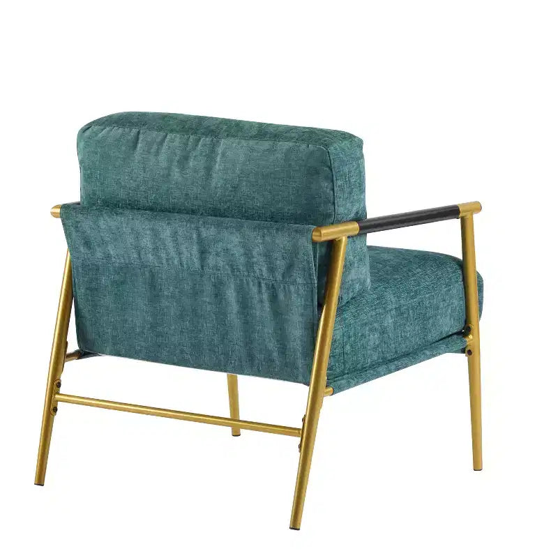 27.56" Modern Accent Chair with Plush Cushions, Metal Frame & Wooden Armrest
