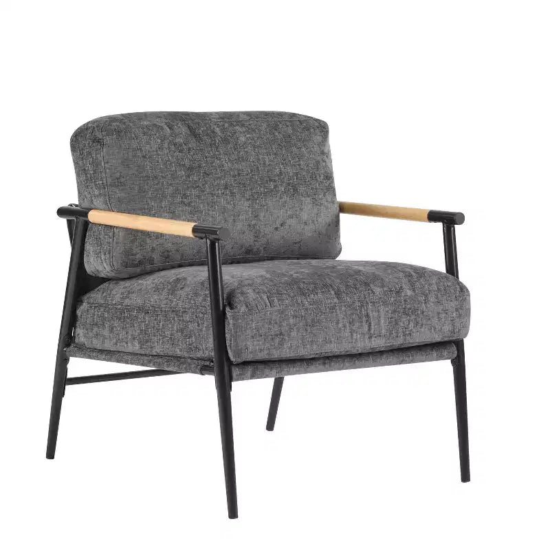 27.56" Modern Accent Chair with Plush Cushions, Metal Frame & Wooden Armrest