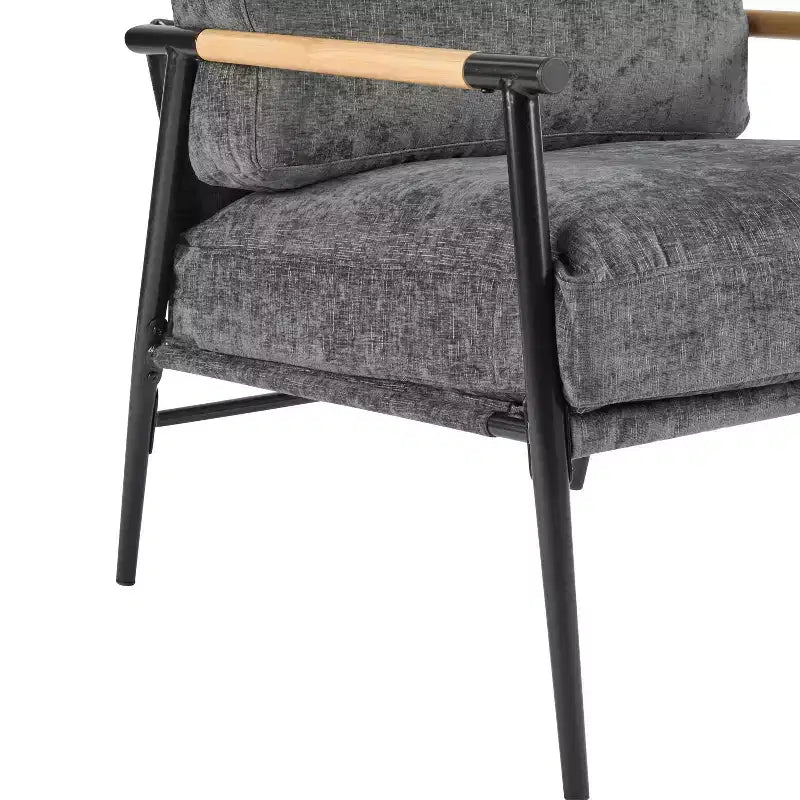 27.56" Modern Accent Chair with Plush Cushions, Metal Frame & Wooden Armrest