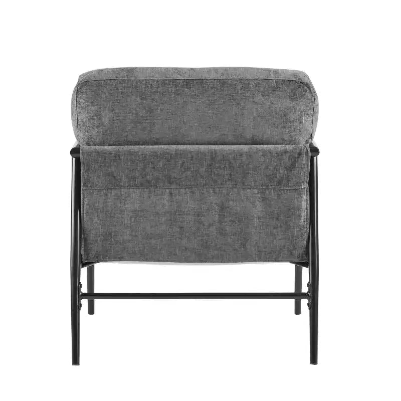 27.56" Modern Accent Chair with Plush Cushions, Metal Frame & Wooden Armrest