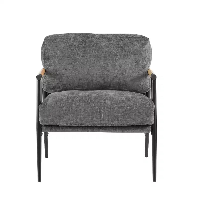 27.56" Modern Accent Chair with Plush Cushions, Metal Frame & Wooden Armrest