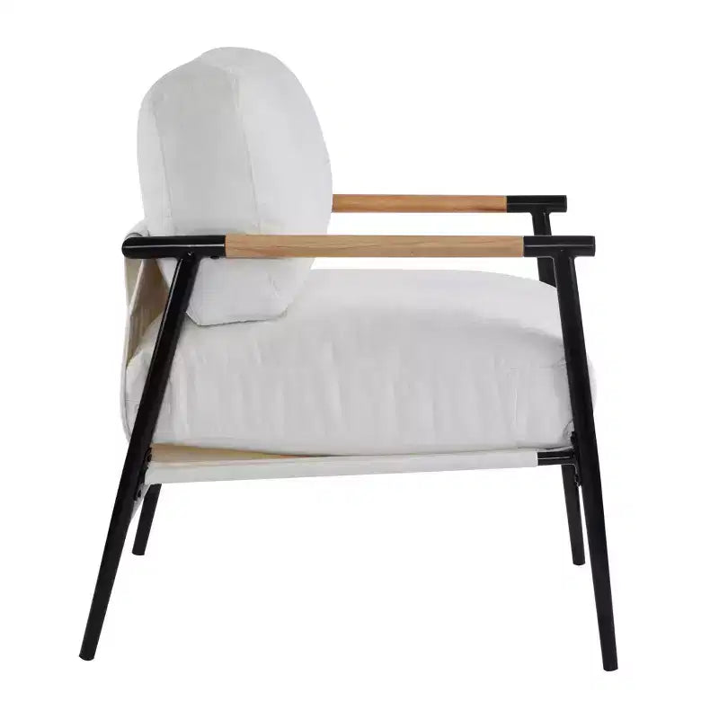 27.56" Modern Accent Chair with Plush Cushions, Metal Frame & Wooden Armrest