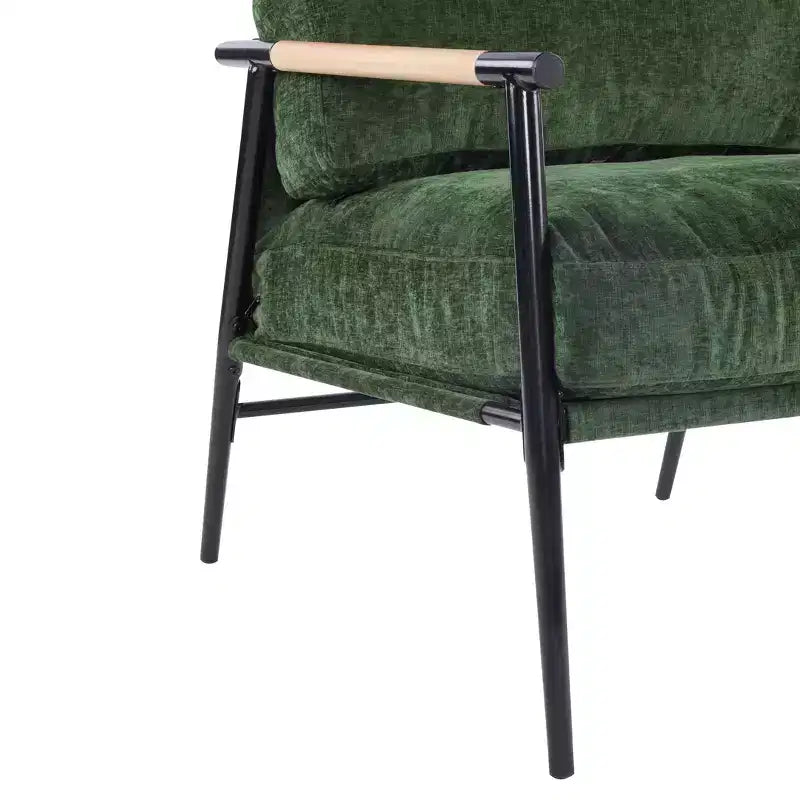 27.56" Modern Accent Chair with Plush Cushions, Metal Frame & Wooden Armrest