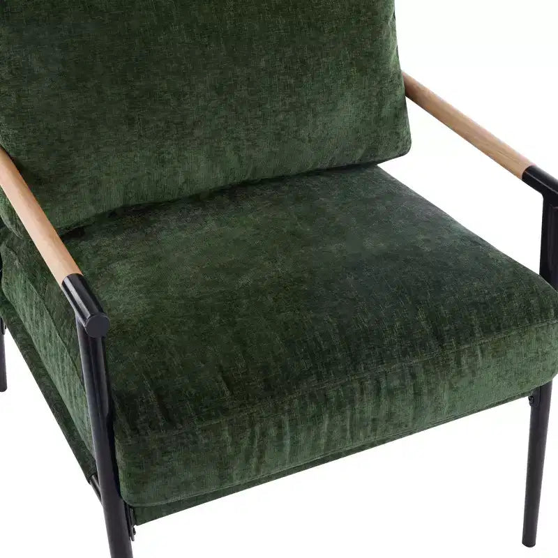 27.56" Modern Accent Chair with Plush Cushions, Metal Frame & Wooden Armrest