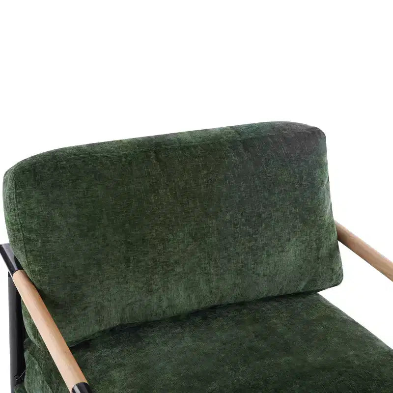 27.56" Modern Accent Chair with Plush Cushions, Metal Frame & Wooden Armrest