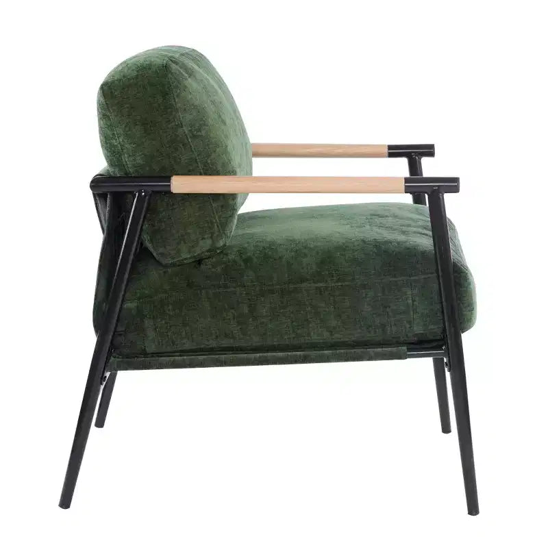 27.56" Modern Accent Chair with Plush Cushions, Metal Frame & Wooden Armrest