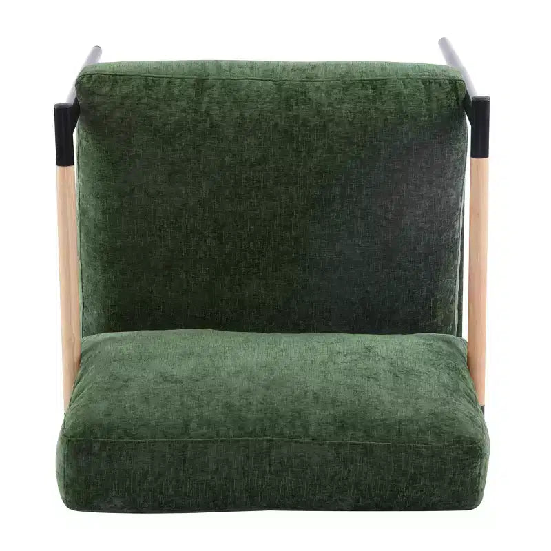 27.56" Modern Accent Chair with Plush Cushions, Metal Frame & Wooden Armrest