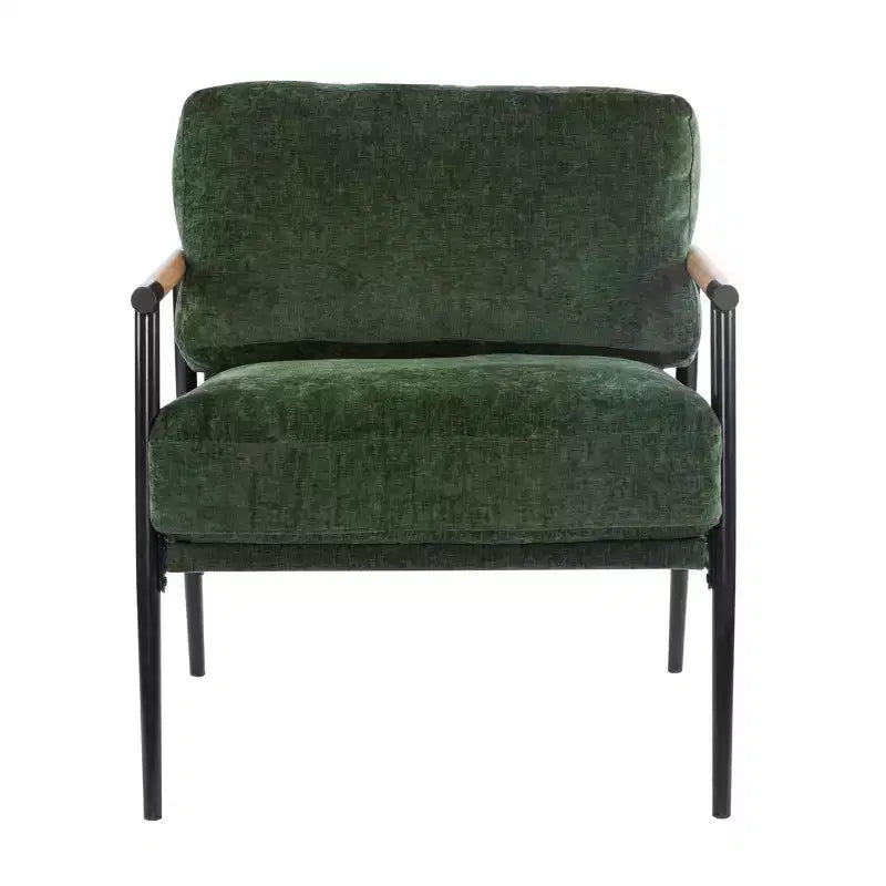 27.56" Modern Accent Chair with Plush Cushions, Metal Frame & Wooden Armrest