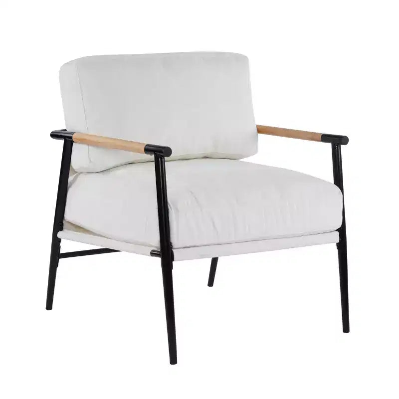 27.56" Modern Accent Chair with Plush Cushions, Metal Frame & Wooden Armrest