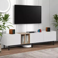Modern TV Stand for TVs up to 80" with 3 Doors & Large Storage Cabinet - White