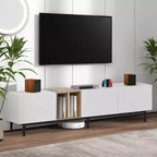 Meuble TV moderne pour téléviseurs jusqu'à 80" avec 3 portes et grand meuble de rangement - Blanc