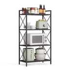 4-Tier Metal Storage Rack, 44.3 Inch Shelving Unit with X-Bar Frames & Adjustable Feet, 110 lb per Shelf, for Entryway Kitchen Bathroom, Ink Black