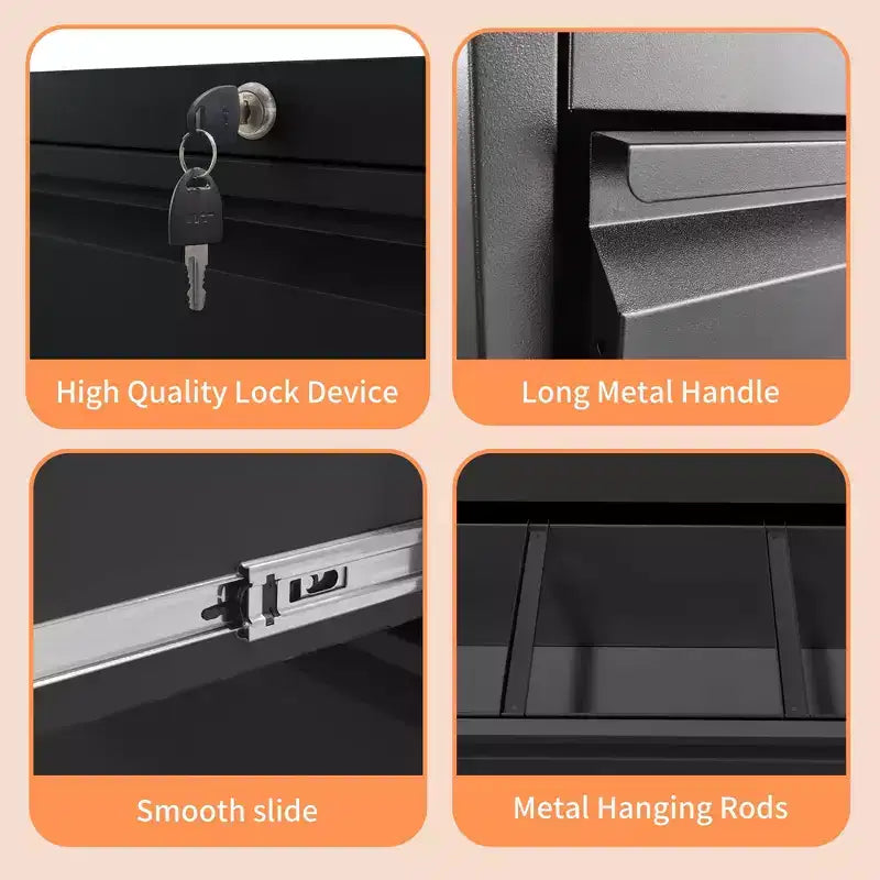 40" Lockable Lateral File Cabinet - Heavy-Duty Metal, Silent Full-Extension Slides, Anti-Tilt