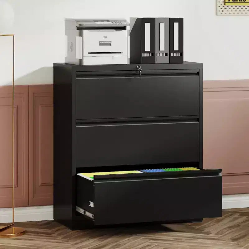 40" Lockable Lateral File Cabinet - Heavy-Duty Metal, Silent Full-Extension Slides, Anti-Tilt
