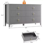 Commode cannelée à 6 tiroirs de 137 cm – Commode de rangement large et moderne avec tiroirs profonds et kit anti-basculement