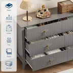 Commode cannelée à 6 tiroirs de 137 cm – Commode de rangement large et moderne avec tiroirs profonds et kit anti-basculement