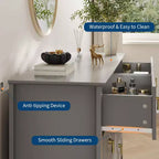 Commode cannelée à 6 tiroirs de 137 cm – Commode de rangement large et moderne avec tiroirs profonds et kit anti-basculement