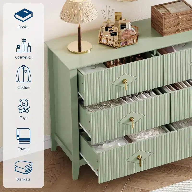 54" 6-Drawer Fluted Dresser - Modern Wide Storage Chest with Deep Drawers & Anti-Tip Kit