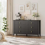 Commode cannelée à 6 tiroirs de 137 cm – Commode de rangement large et moderne avec tiroirs profonds et kit anti-basculement