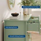 Commode cannelée à 6 tiroirs de 137 cm – Commode de rangement large et moderne avec tiroirs profonds et kit anti-basculement