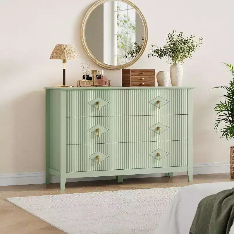 54" 6-Drawer Fluted Dresser - Modern Wide Storage Chest with Deep Drawers & Anti-Tip Kit