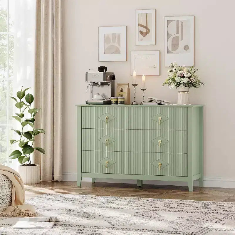 54" 6-Drawer Fluted Dresser - Modern Wide Storage Chest with Deep Drawers & Anti-Tip Kit