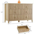 Commode cannelée à 6 tiroirs de 137 cm – Commode de rangement large et moderne avec tiroirs profonds et kit anti-basculement