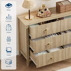 Commode cannelée à 6 tiroirs de 137 cm – Commode de rangement large et moderne avec tiroirs profonds et kit anti-basculement