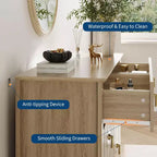 Commode cannelée à 6 tiroirs de 137 cm – Commode de rangement large et moderne avec tiroirs profonds et kit anti-basculement