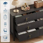 Commode cannelée à 6 tiroirs de 137 cm – Commode de rangement large et moderne avec tiroirs profonds et kit anti-basculement