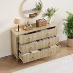 Commode cannelée à 6 tiroirs de 137 cm – Commode de rangement large et moderne avec tiroirs profonds et kit anti-basculement
