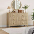 Commode cannelée à 6 tiroirs de 137 cm – Commode de rangement large et moderne avec tiroirs profonds et kit anti-basculement