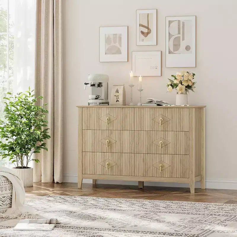54" 6-Drawer Fluted Dresser - Modern Wide Storage Chest with Deep Drawers & Anti-Tip Kit