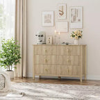 Commode cannelée à 6 tiroirs de 137 cm – Commode de rangement large et moderne avec tiroirs profonds et kit anti-basculement
