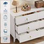 Commode cannelée à 6 tiroirs de 137 cm – Commode de rangement large et moderne avec tiroirs profonds et kit anti-basculement