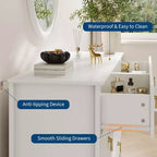 Commode cannelée à 6 tiroirs de 137 cm – Commode de rangement large et moderne avec tiroirs profonds et kit anti-basculement