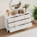 Commode cannelée à 6 tiroirs de 137 cm – Commode de rangement large et moderne avec tiroirs profonds et kit anti-basculement
