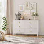Commode cannelée à 6 tiroirs de 137 cm – Commode de rangement large et moderne avec tiroirs profonds et kit anti-basculement