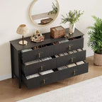 Commode cannelée à 6 tiroirs de 137 cm – Commode de rangement large et moderne avec tiroirs profonds et kit anti-basculement