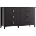 Commode cannelée à 6 tiroirs de 137 cm – Commode de rangement large et moderne avec tiroirs profonds et kit anti-basculement