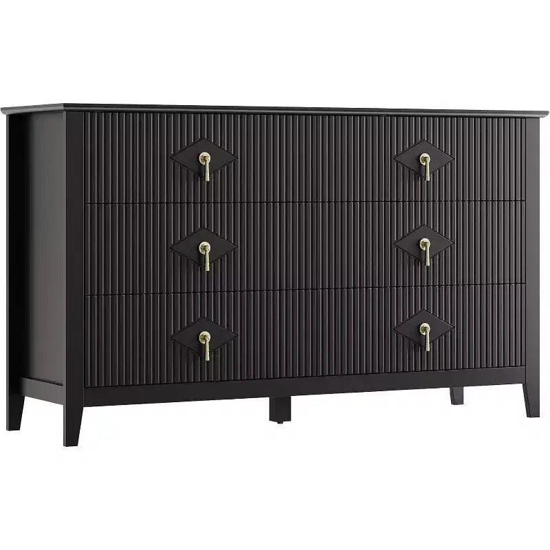 54" 6-Drawer Fluted Dresser - Modern Wide Storage Chest with Deep Drawers & Anti-Tip Kit