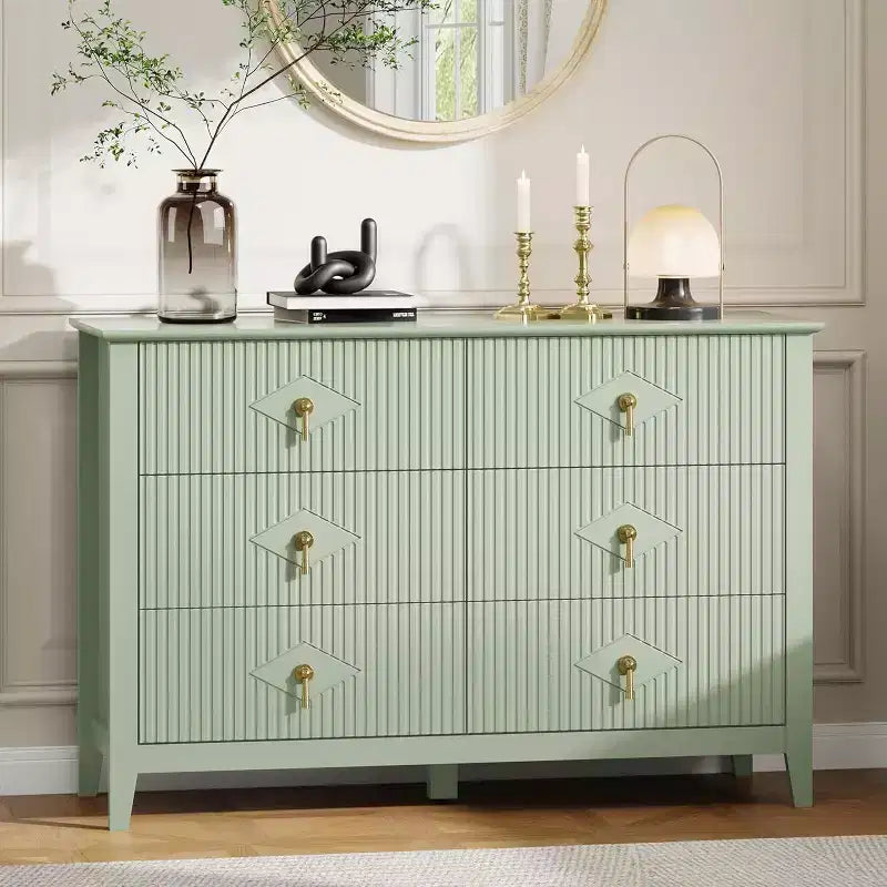 54" 6-Drawer Fluted Dresser - Modern Wide Storage Chest with Deep Drawers & Anti-Tip Kit